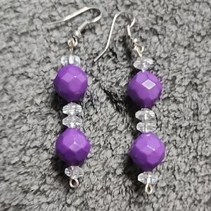 Elegant Purple and Silver Beaded Earrings